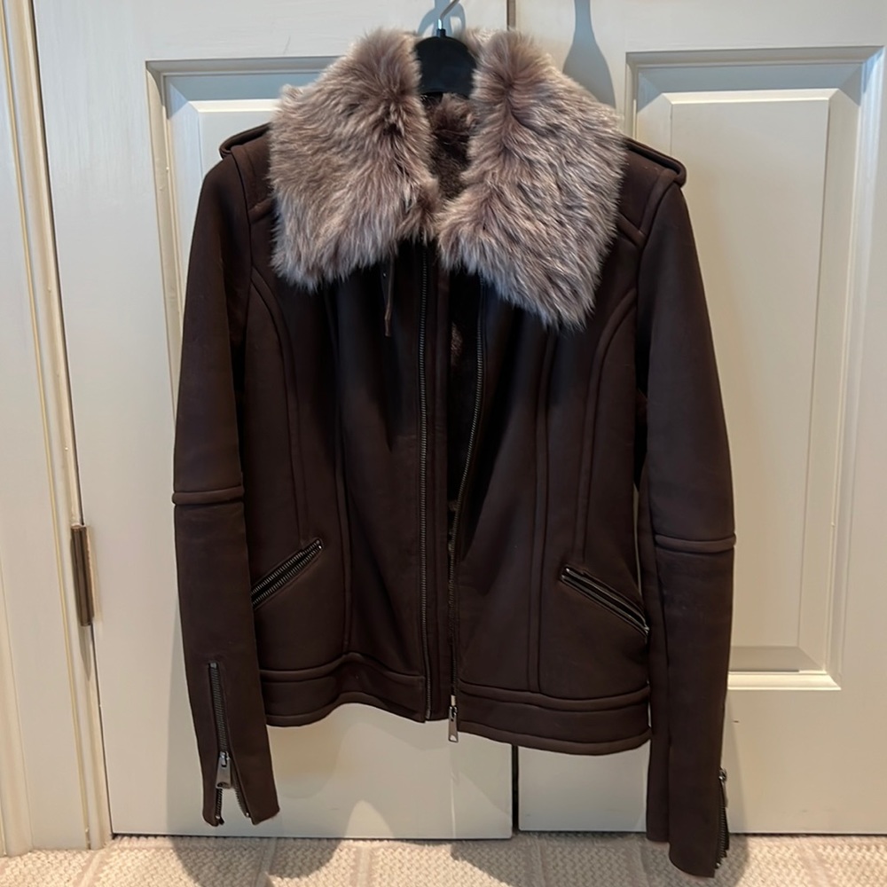 Brown Saks Fifth Avenue Shearling Jacket Size Small